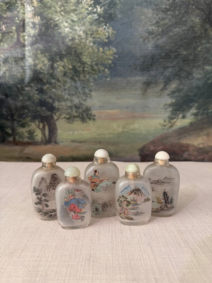 Set of 5 Hand Painted Glass Snuff Bottles