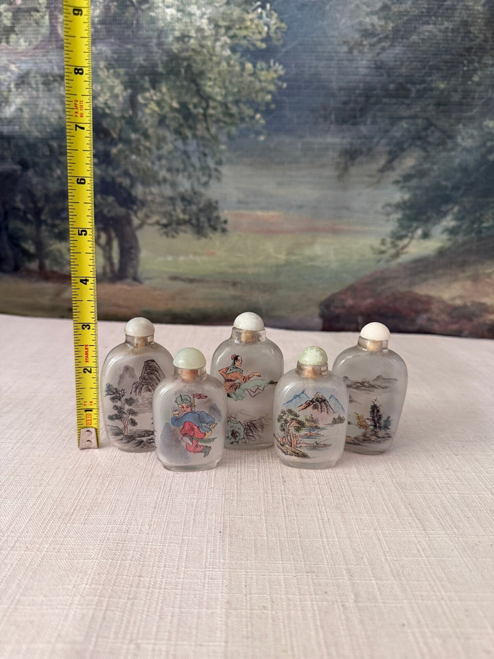Set of 5 Hand Painted Glass Snuff Bottles