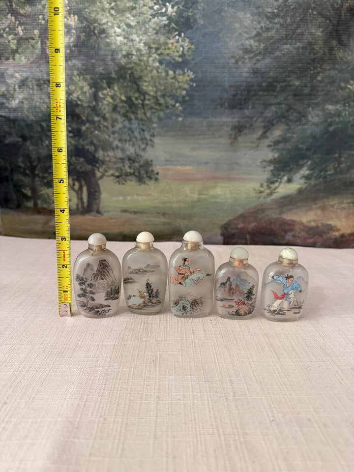 Set of 5 Hand Painted Glass Snuff Bottles