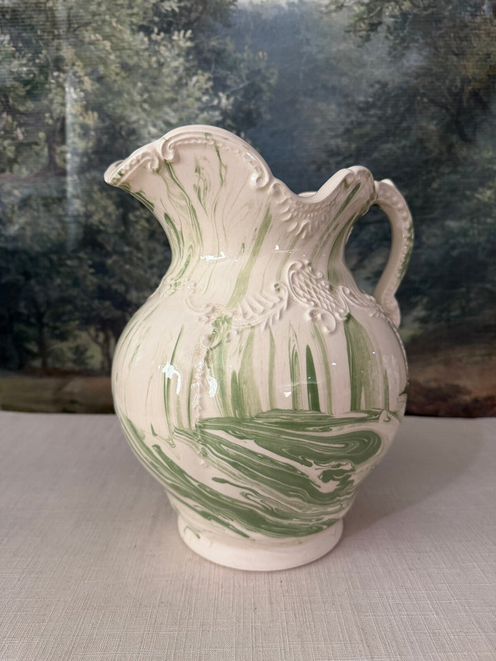 Green and Cream Art Pottery Pitcher