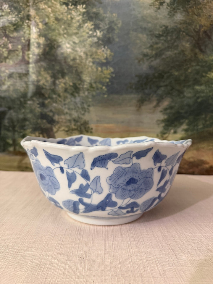 Blue and White Floral Porcelain Bowl