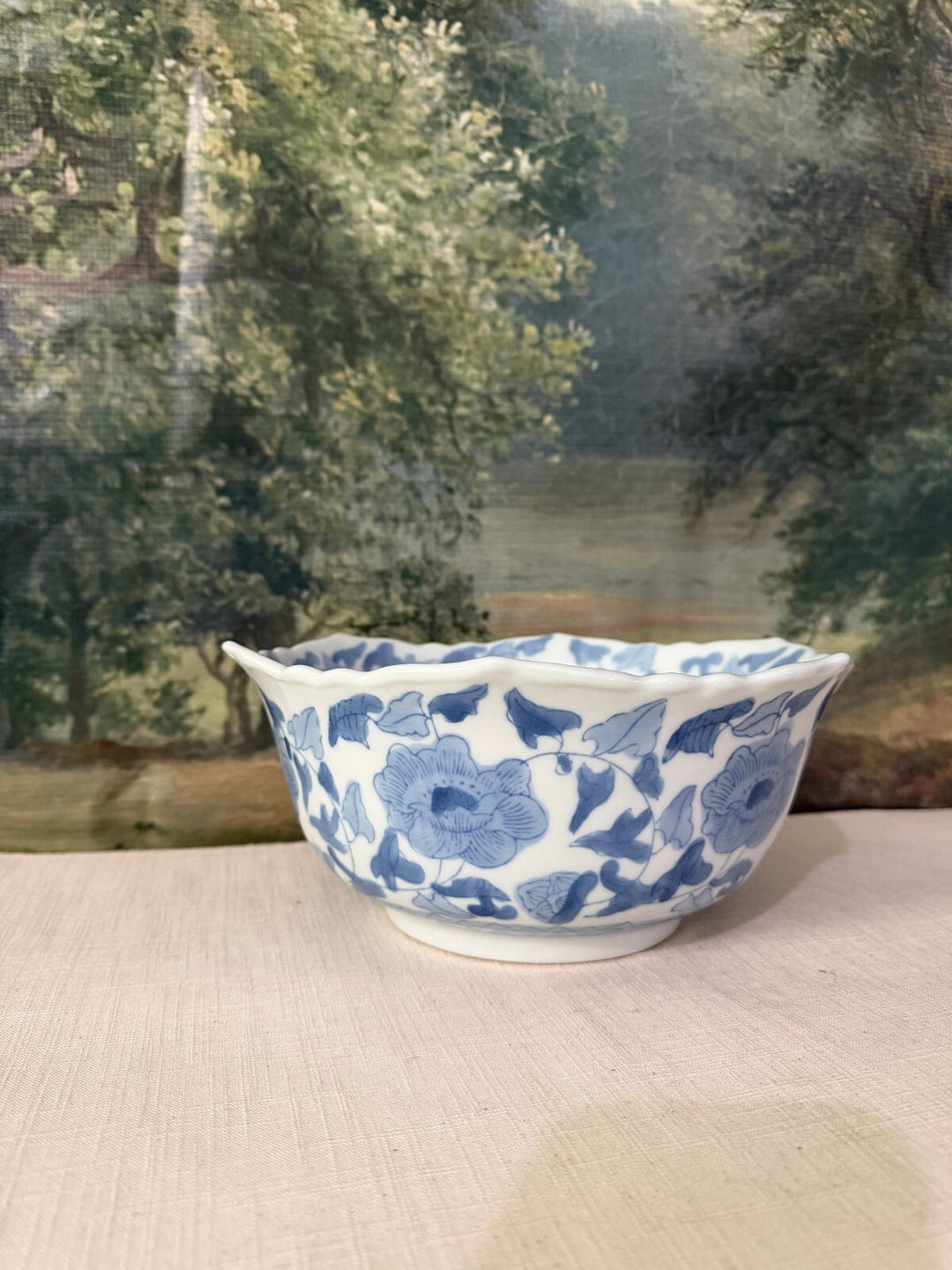 Blue and White Floral Porcelain Bowl