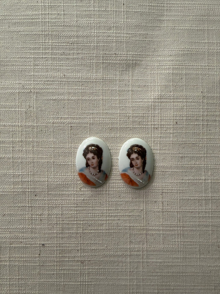 Pair of Portrait Porcelain Cabochons