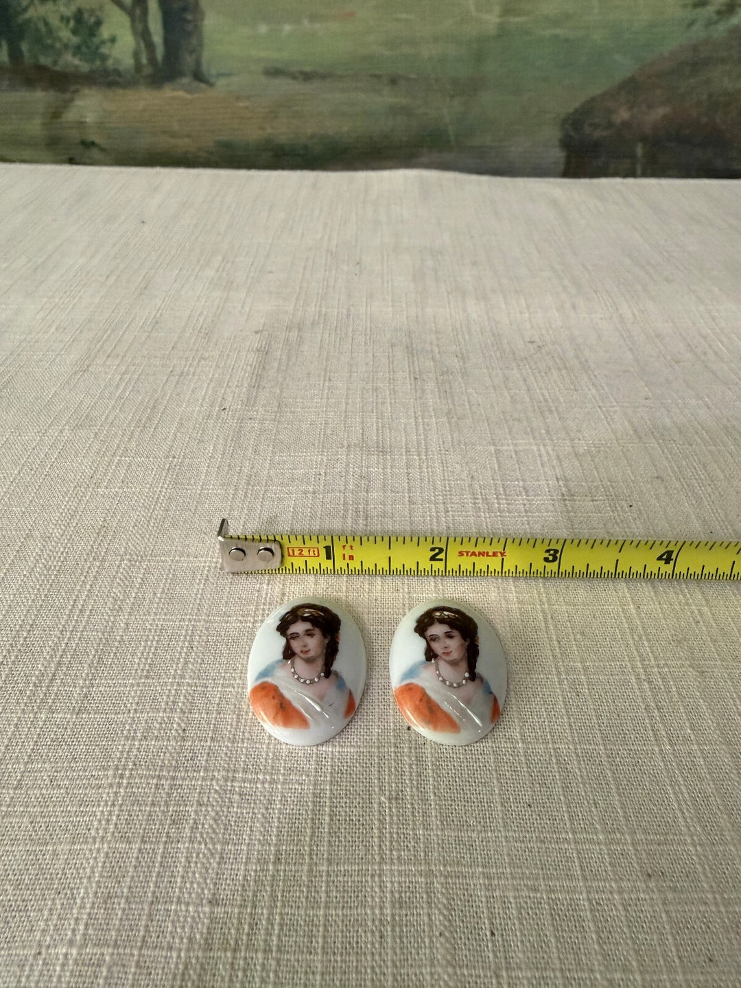 Pair of Portrait Porcelain Cabochons