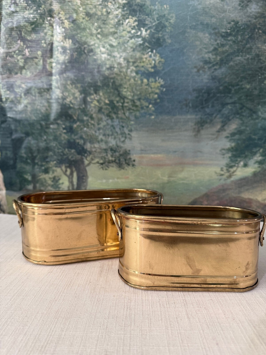 Pair of Brass Oval Planters