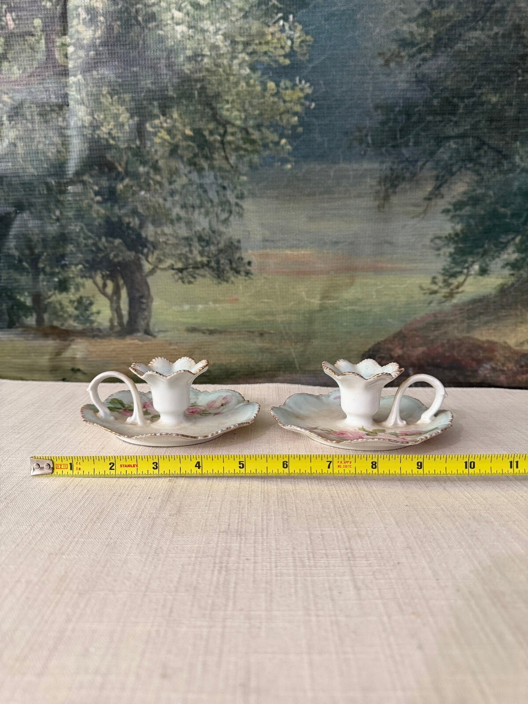 Pair of Porcelain Chamberstick Candle Holders
