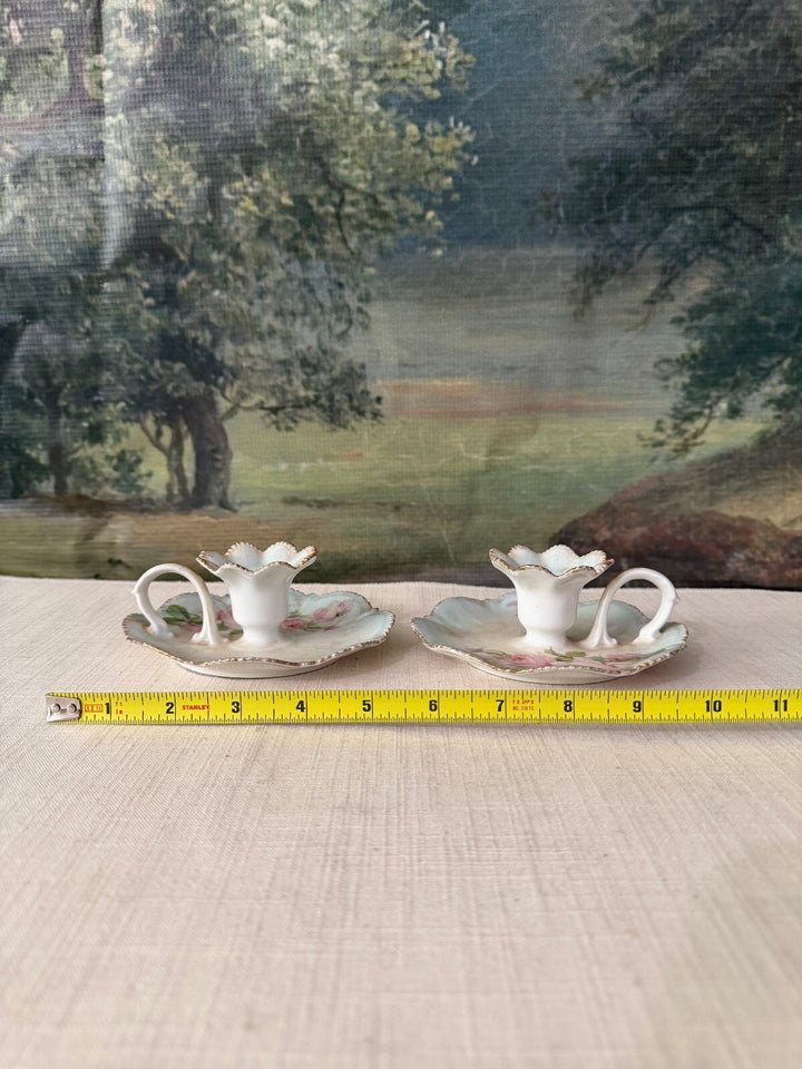 Pair of Porcelain Chamberstick Candle Holders