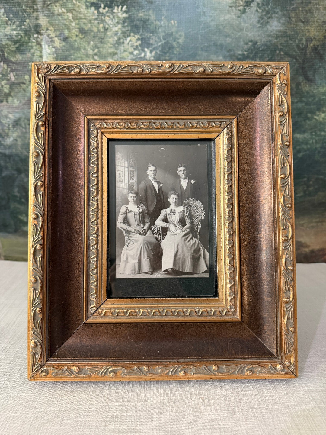 Vintage Ornate Wood Picture Frame with Black and White Portrait Photo