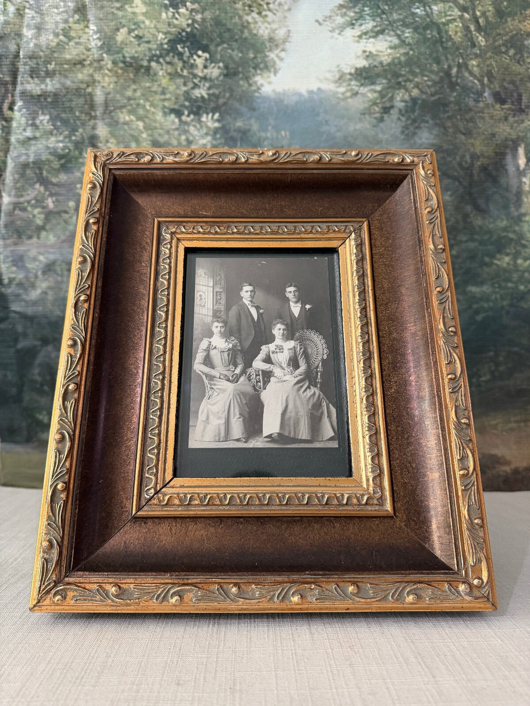 Vintage Ornate Wood Picture Frame with Black and White Portrait Photo