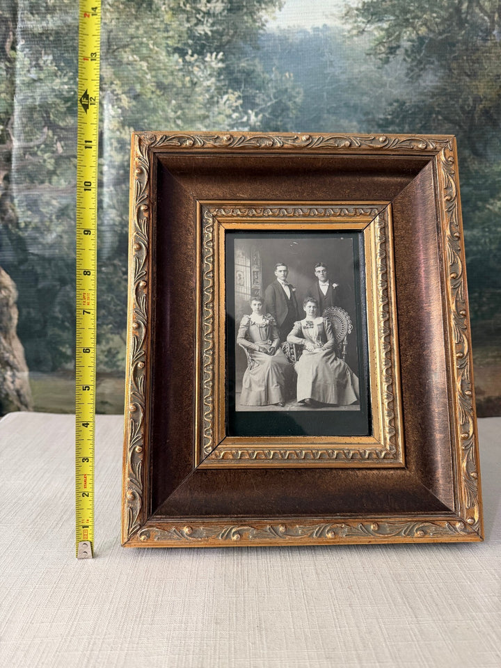 Vintage Ornate Wood Picture Frame with Black and White Portrait Photo