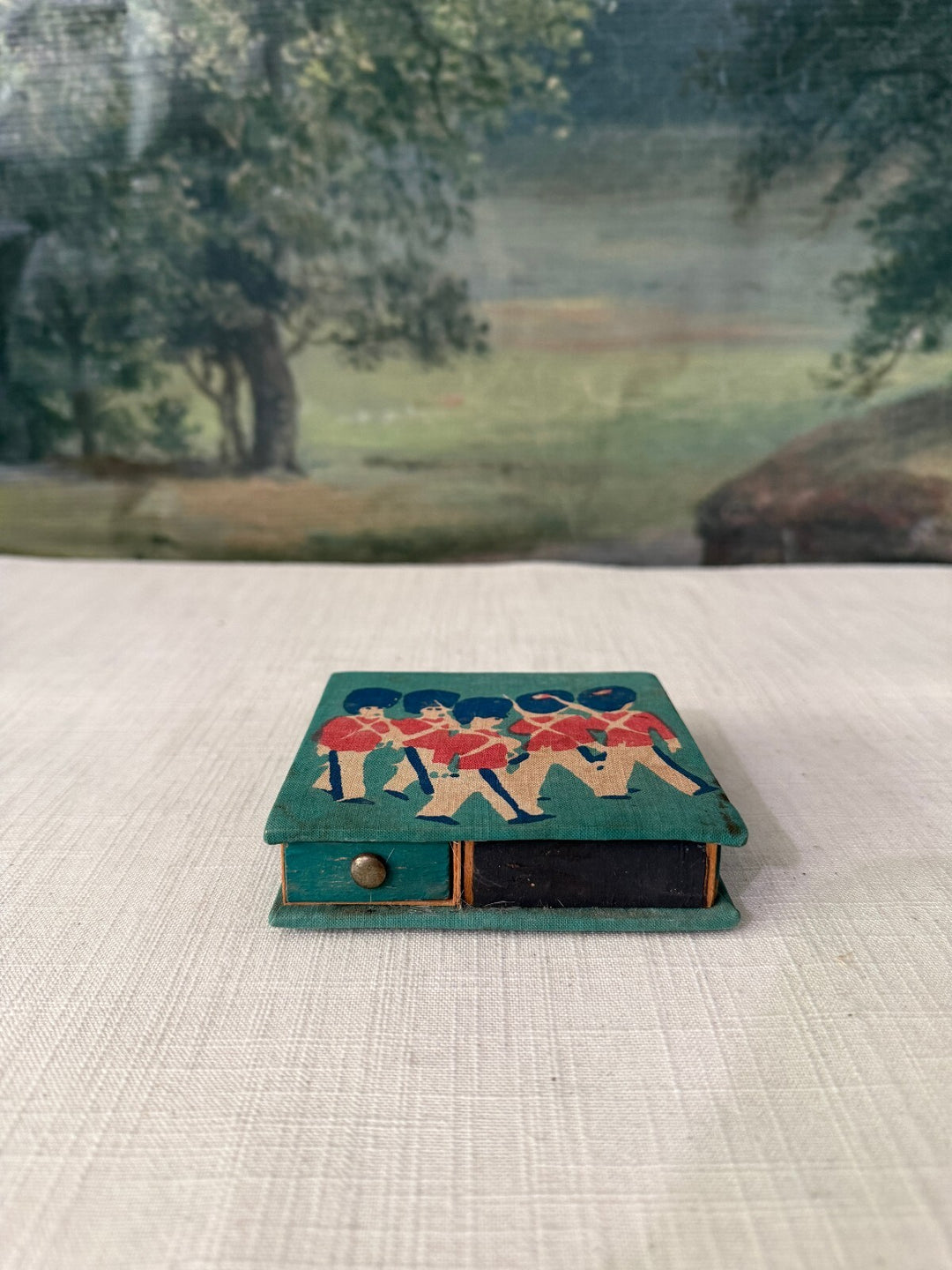 Vintage Wooden Matchbox with 4 Drawers and British Guards Design