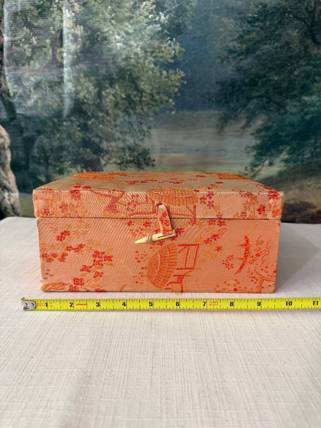 Vintage Chinese Jewelry Box with Red Satin Interior