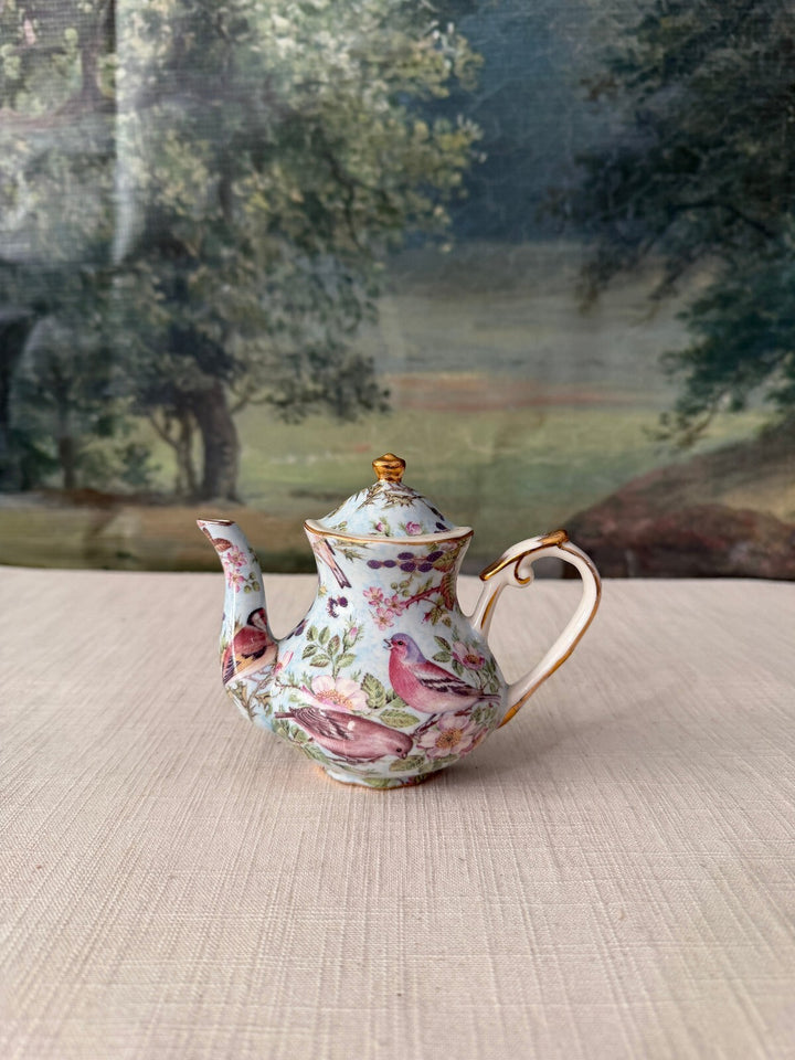 Vintage Floral Porcelain Half Teapot with Gold Trim