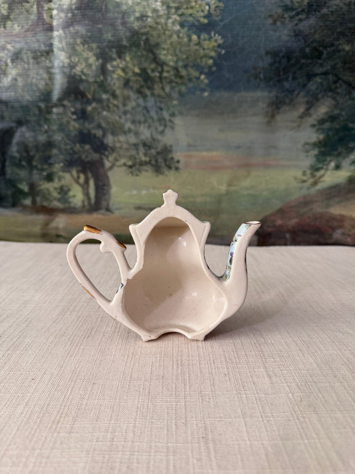 Vintage Floral Porcelain Half Teapot with Gold Trim