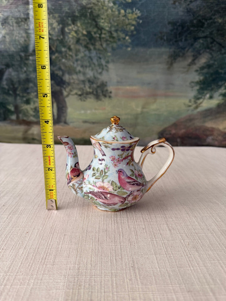 Vintage Floral Porcelain Half Teapot with Gold Trim