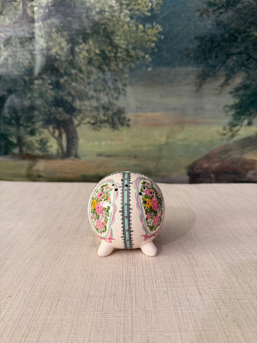 Vintage Porcelain Ceramic Pomander on Three Feet Floral Design