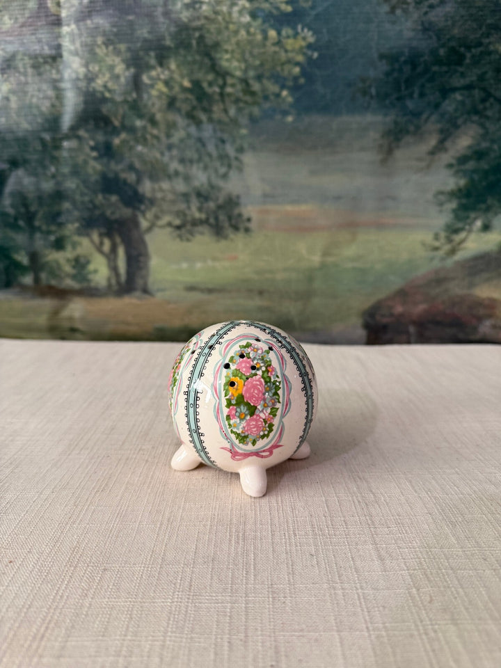 Vintage Porcelain Ceramic Pomander on Three Feet Floral Design