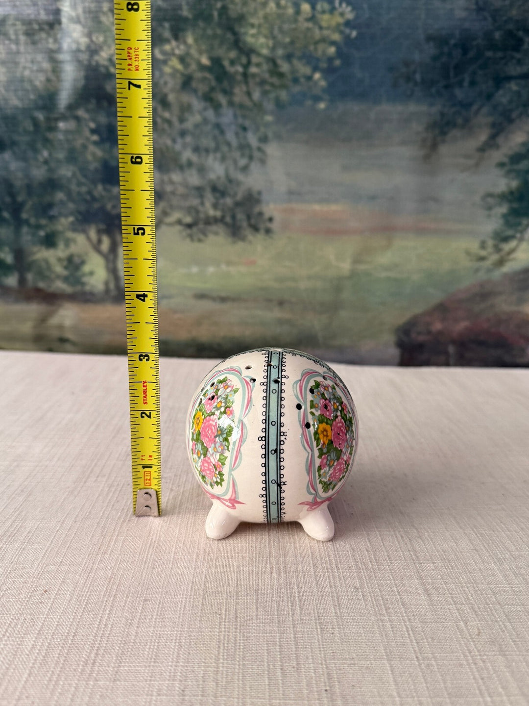 Vintage Porcelain Ceramic Pomander on Three Feet Floral Design