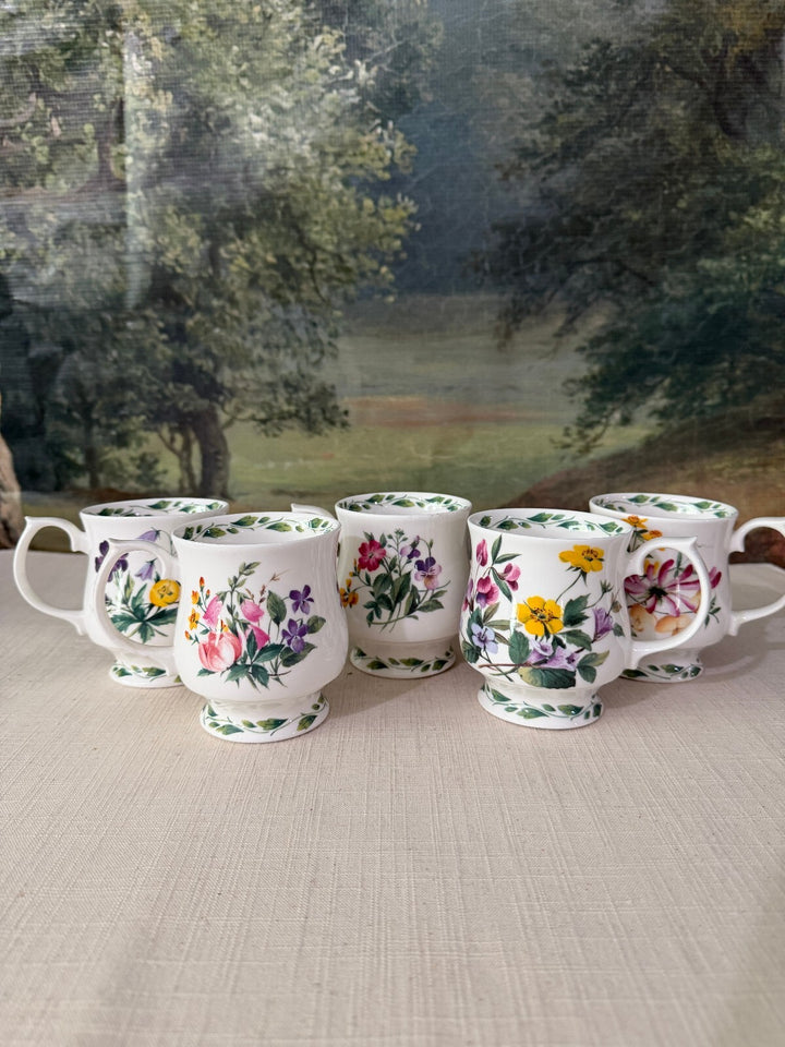 Set of 5 Floral Ceramic Mugs