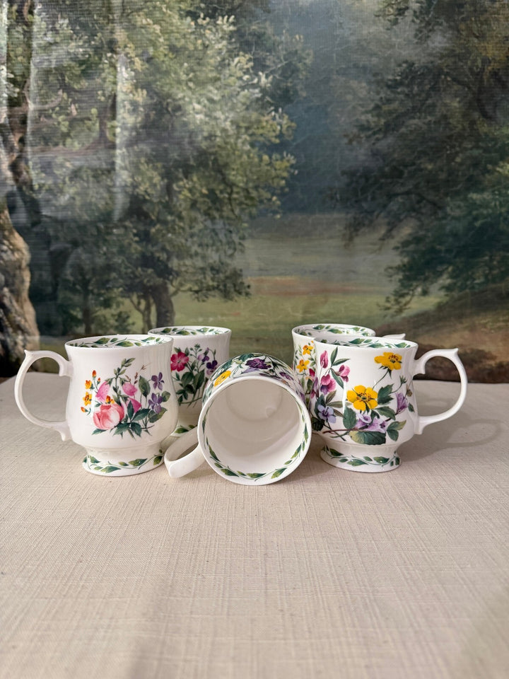 Set of 5 Floral Ceramic Mugs