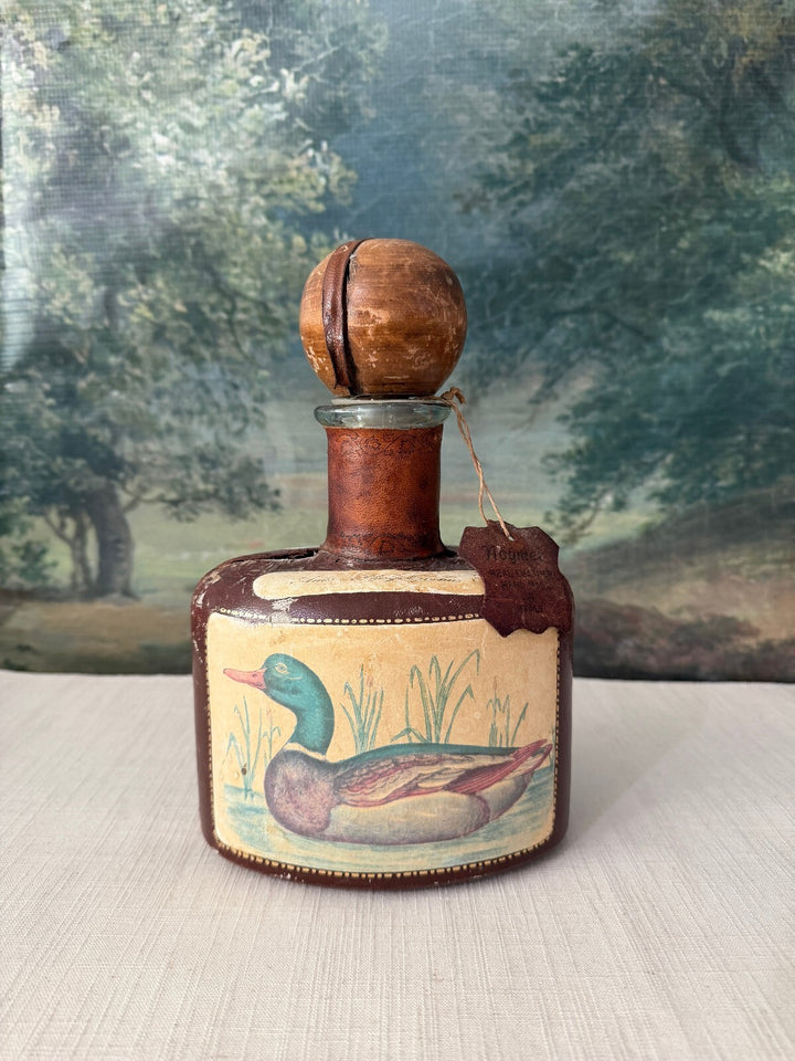 Hand Painted 1950's Leather Duck Decanter Bottle with Stopper