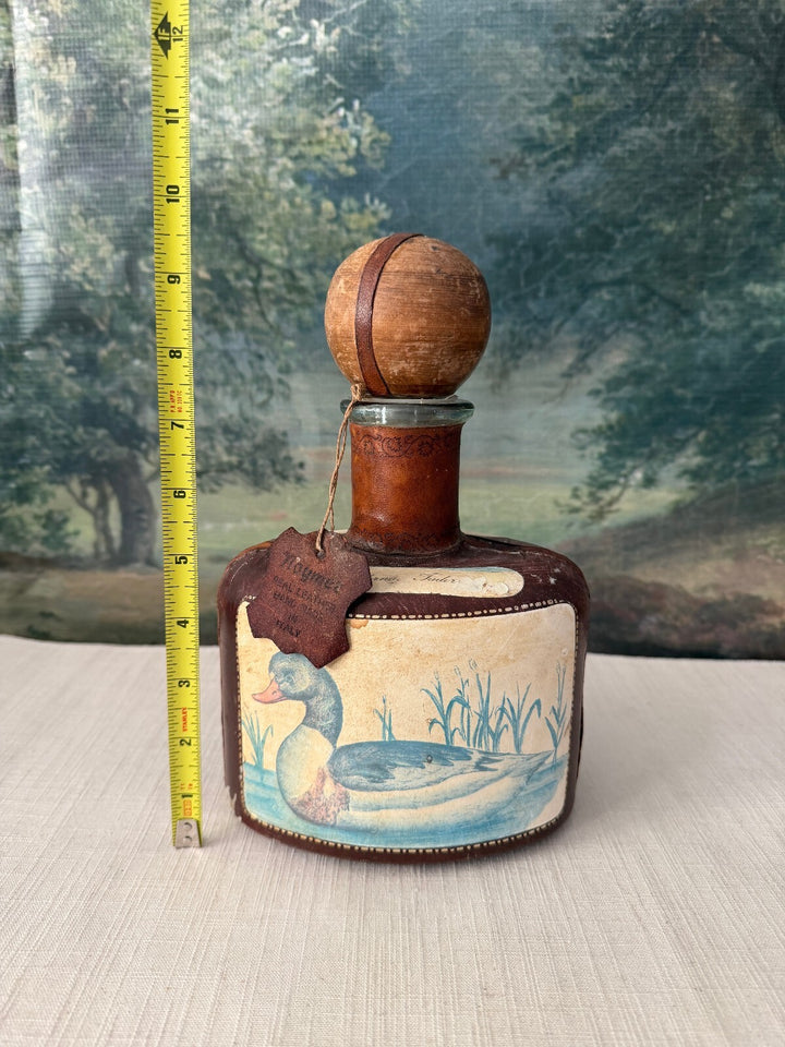 Hand Painted 1950's Leather Duck Decanter Bottle with Stopper