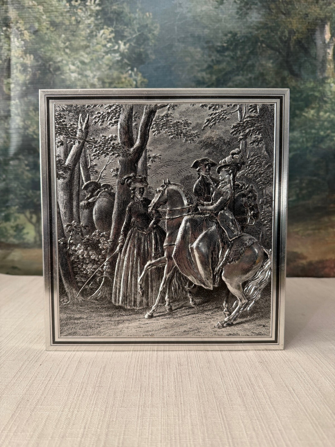 Embossed Metal Trinket Box with Scene Lid