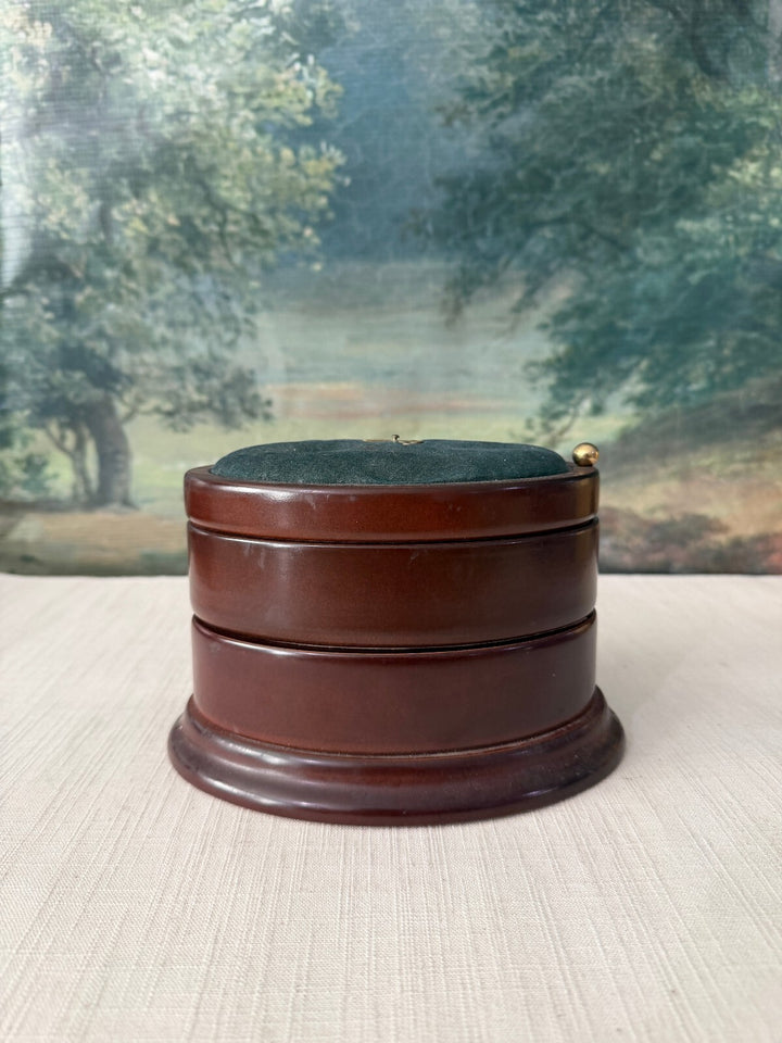 Round Wooden Rotating Desk Organizer Box