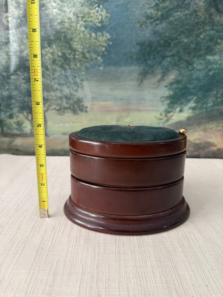 Round Wooden Rotating Desk Organizer Box