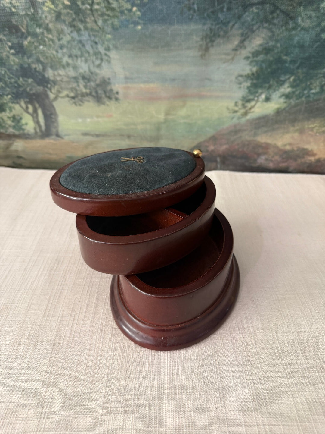 Round Wooden Rotating Desk Organizer Box
