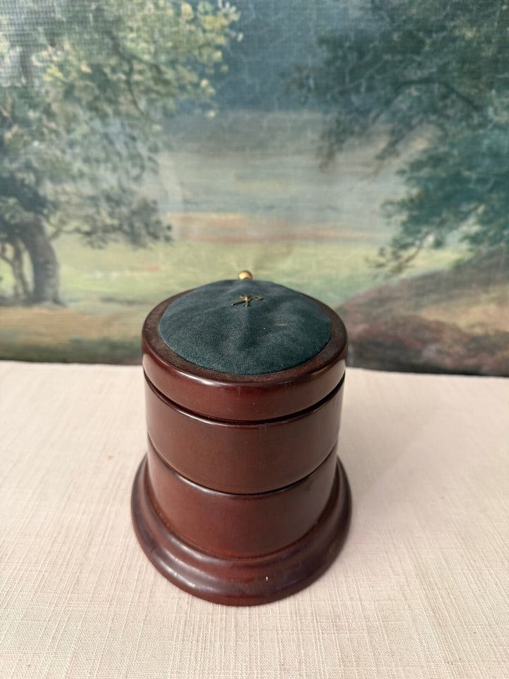 Round Wooden Rotating Desk Organizer Box