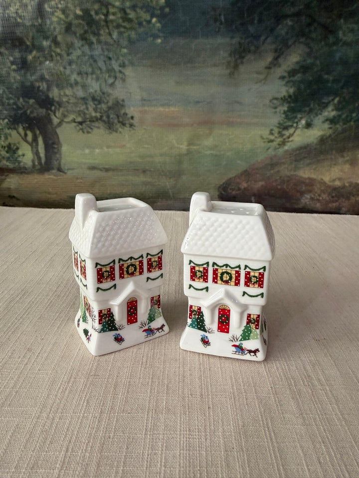 Pair of House Shaped Ceramic Salt and Pepper Shakers