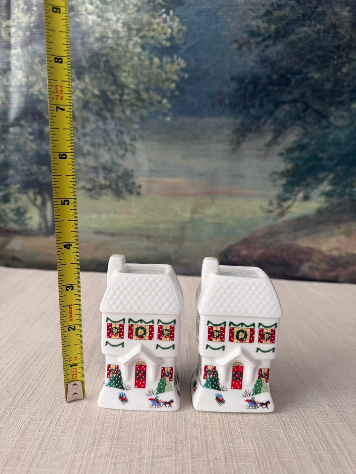 Pair of House Shaped Ceramic Salt and Pepper Shakers