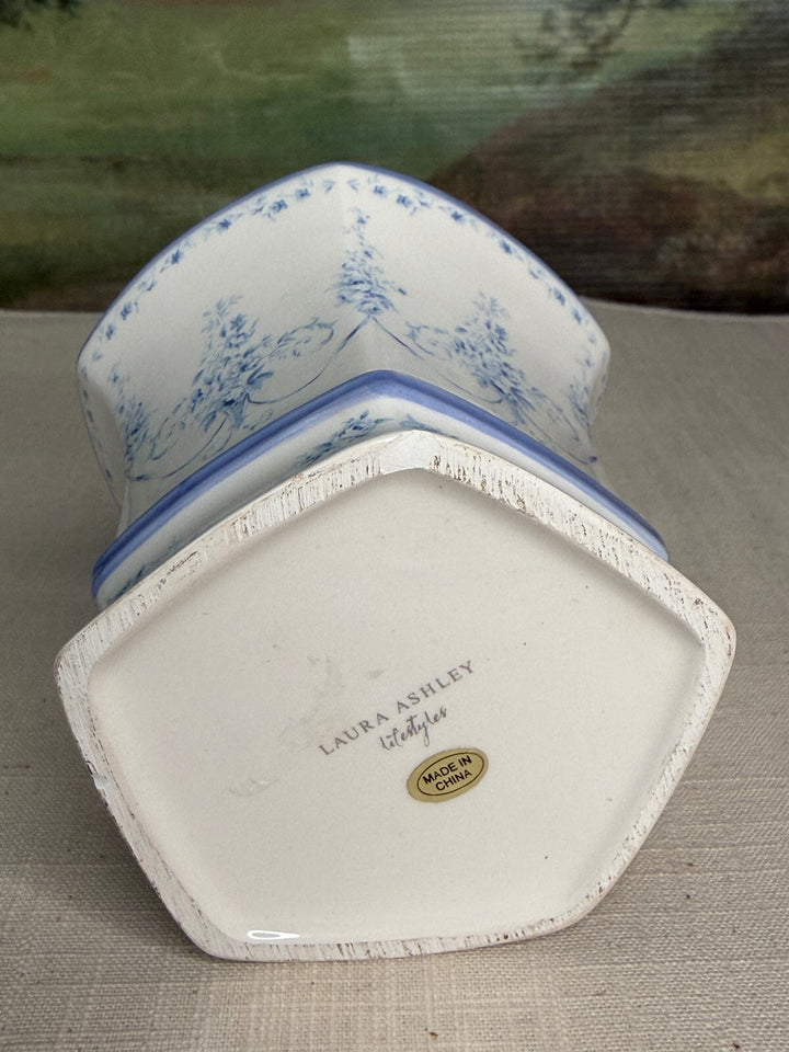 Laura Ashley Vintage Style Blue and White Floral Ceramic Vase