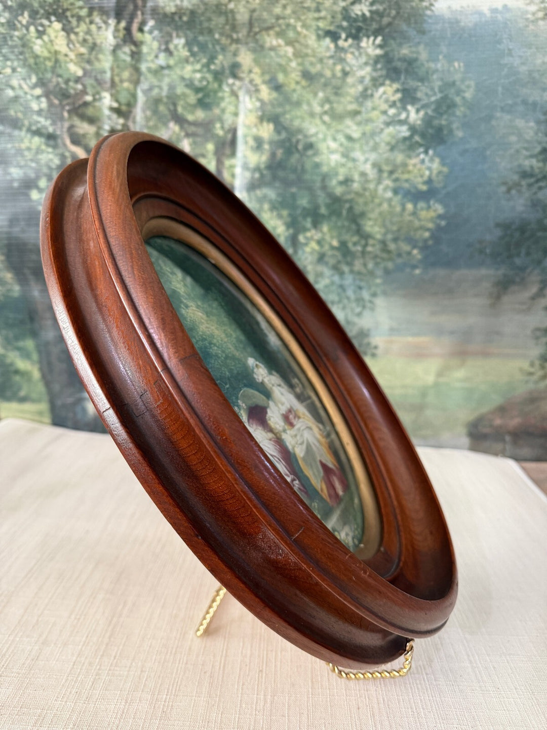 Vintage Oval Wooden Frame with 'La Bonne Mère' Print by J.H. Fragonard