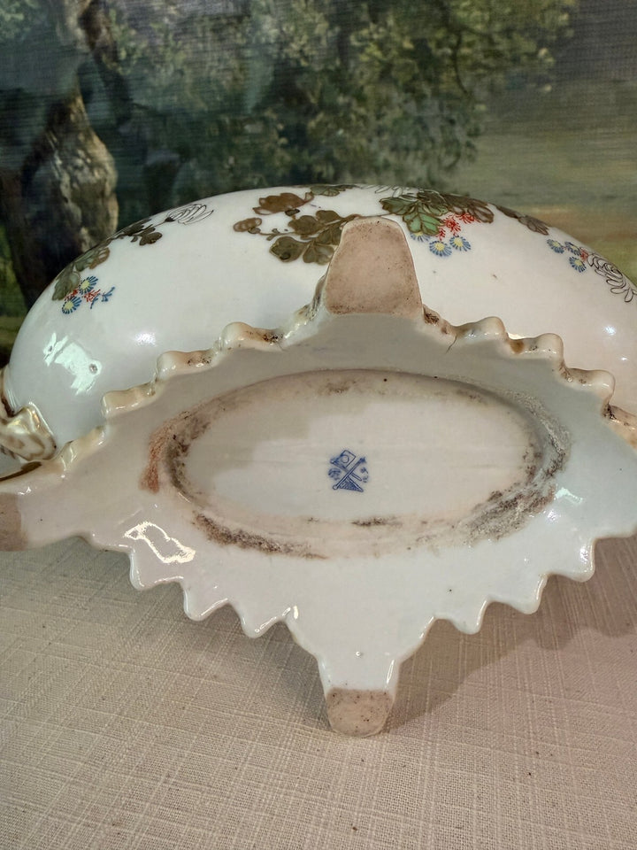 Antique Decorative Footed Porcelain Bowl with Floral and Gold Accents