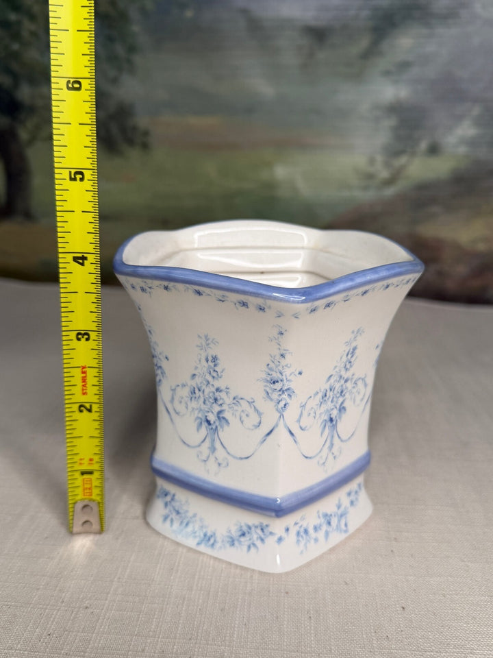 Laura Ashley Vintage Style Blue and White Floral Ceramic Vase