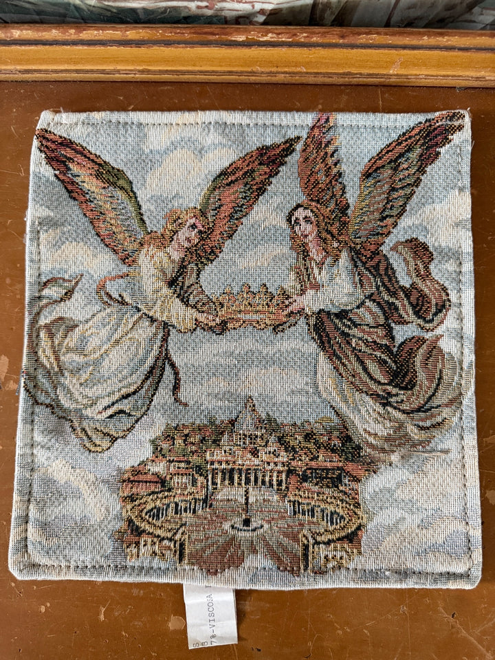 Pair of Vintage Italian Tapestry Wall Hangings with Angels and Cityscape