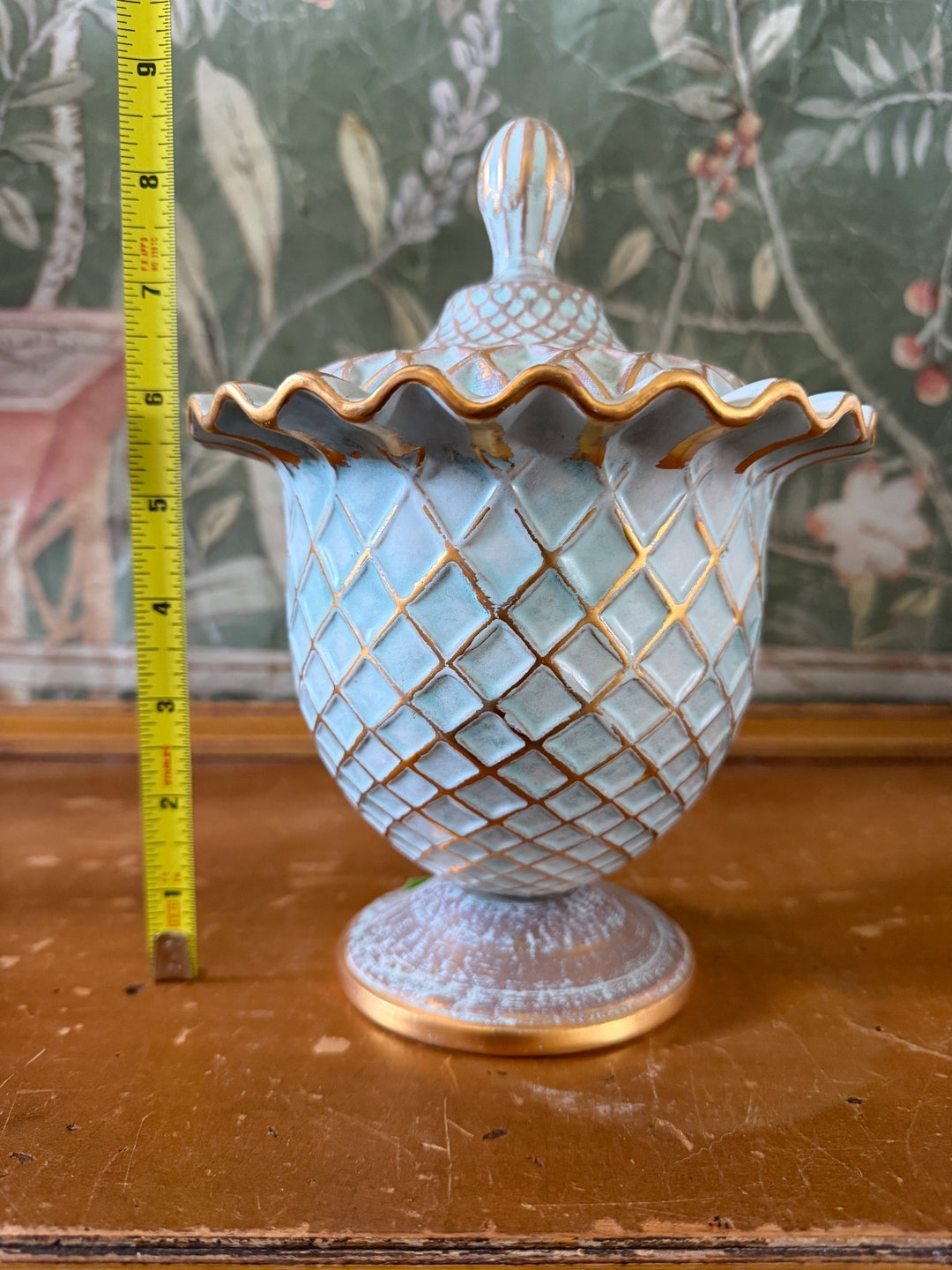 Vintage Stangl Pottery Covered Urn with Gold Accents
