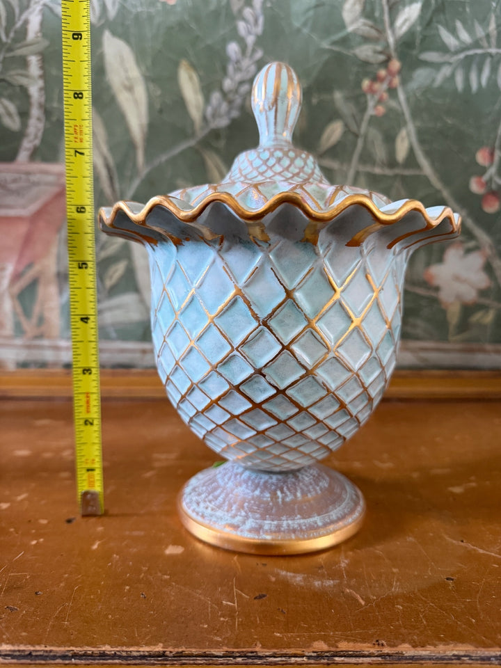 Vintage Stangl Pottery Covered Urn with Gold Accents