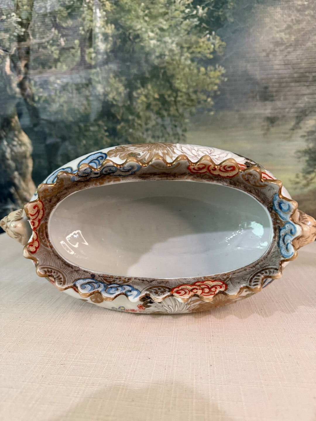 Antique Decorative Footed Porcelain Bowl with Floral and Gold Accents