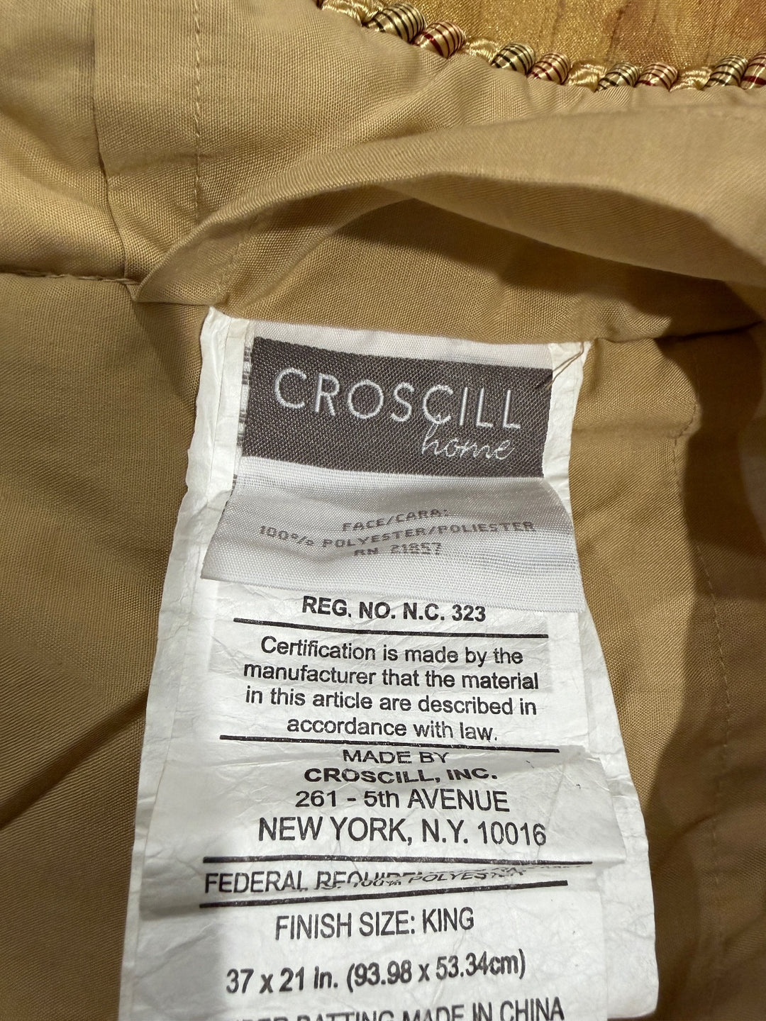 Croscill Home King Size Shams Pillow Covers in Gold Floral Pattern
