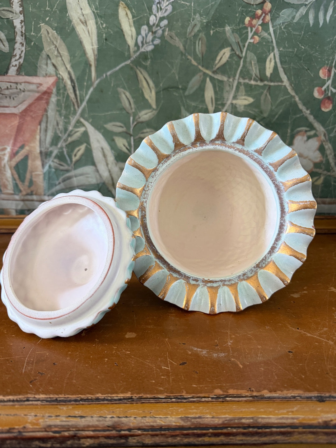Vintage Stangl Pottery Covered Urn with Gold Accents