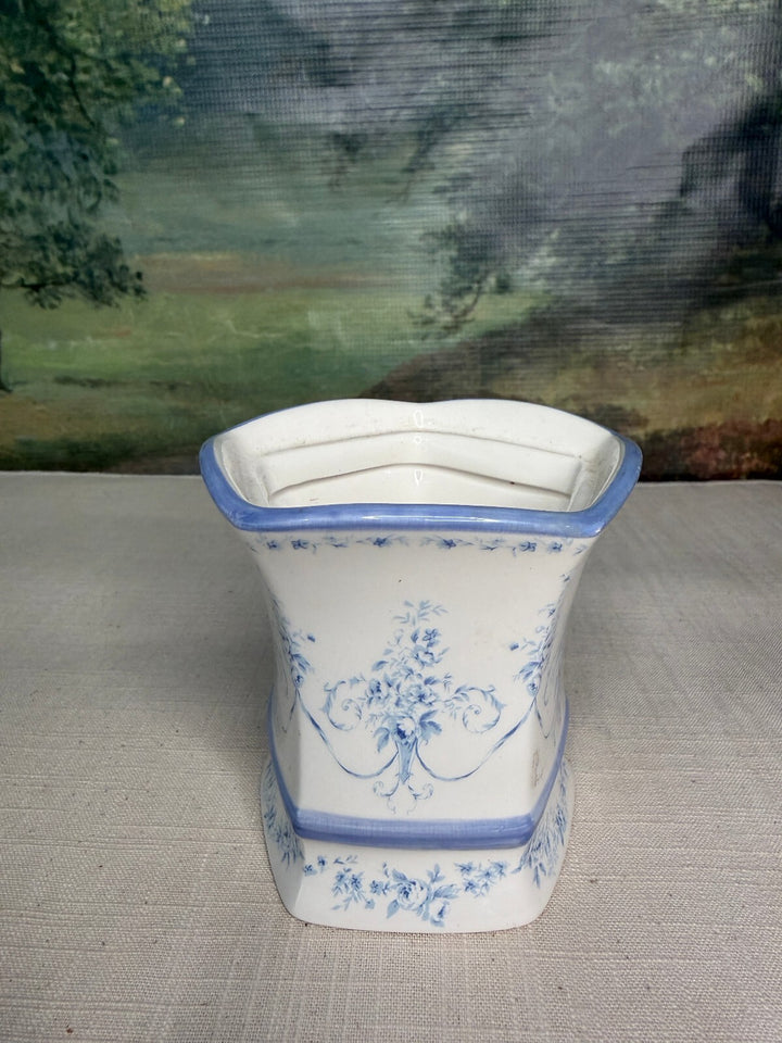 Laura Ashley Vintage Style Blue and White Floral Ceramic Vase